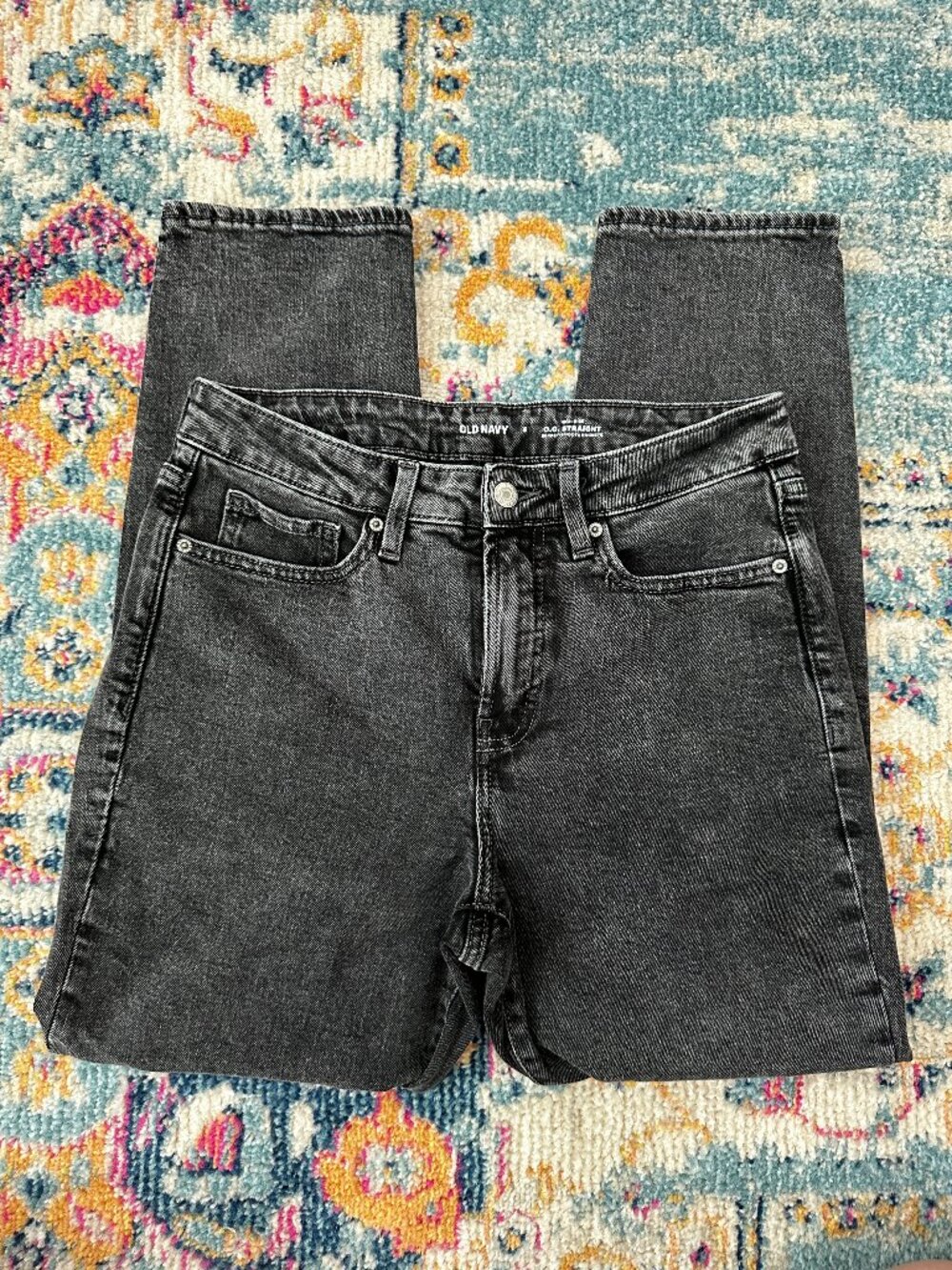 Old Navy High Rise OG Straight Jeans Size 6 Faded Black Washed Denim